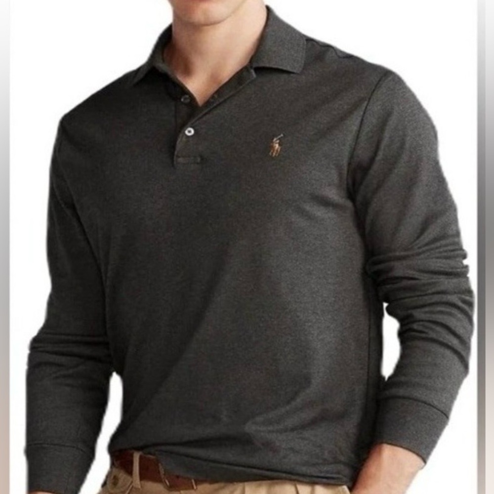 Polo by Ralph Lauren Men's Charcoal Long Sleeve Polo